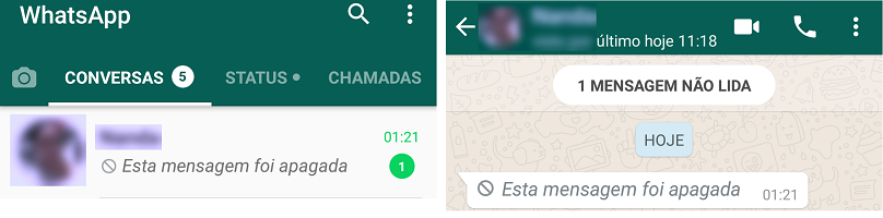 WhatsApp – Mensagem apagada