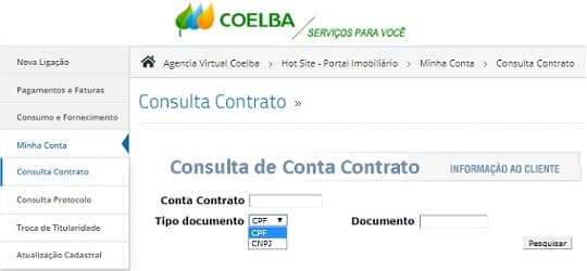 Consulta de Conta Contrato COELBA