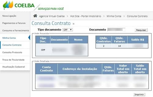 Dados dos contratos COELBA