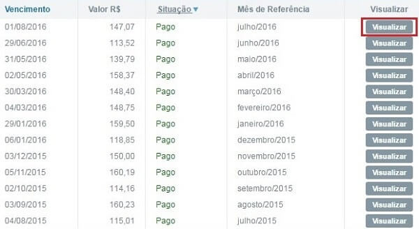 Lista de contas dos últimos 12 meses