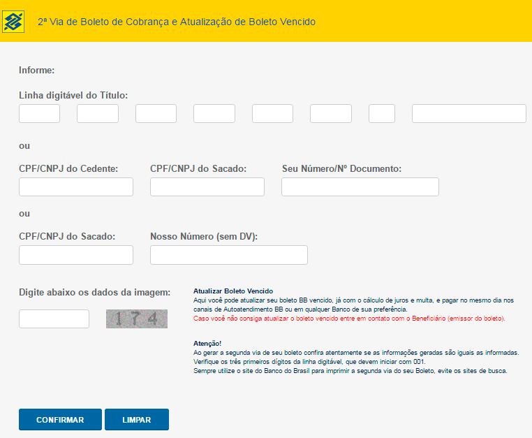 Atualização de boletos Banco do Brasil