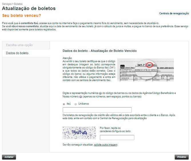 Atualização de boletos Itaú