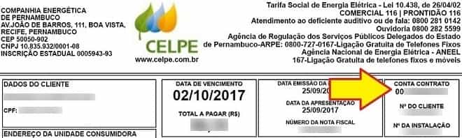 Número da Conta Contrato na fatura CELPE