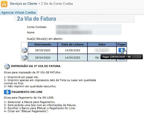 Pagar fatura em aberto COELBA