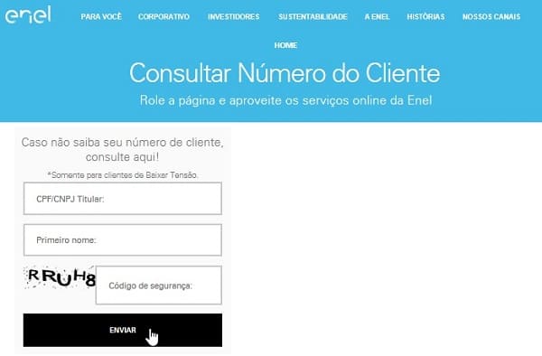 Enel CE – Consulta do número de cliente