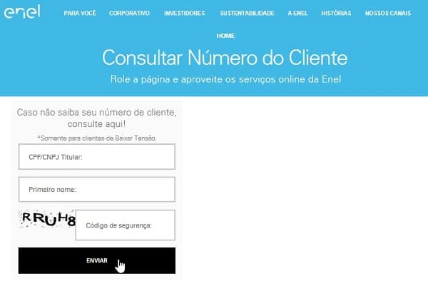 Enel Rio – Consulta do número de cliente