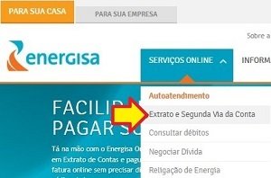 Energisa – Menu Extrato e 2ª via de conta