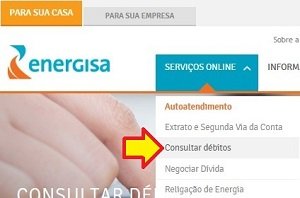 Energisa – Menu Consultar de débitos