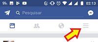 Menu do App do Facebook