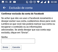 Senha de confirmação de exclusão da conta pelo App