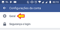 Configuração geral da conta do Facebook no App