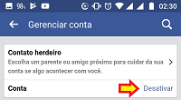 Desativar conta do Facebook pelo App