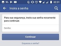 Senha de confirmação para desativação do Facebook no App