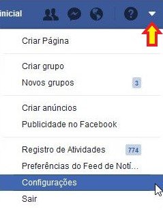 Menu da conta do Facebook