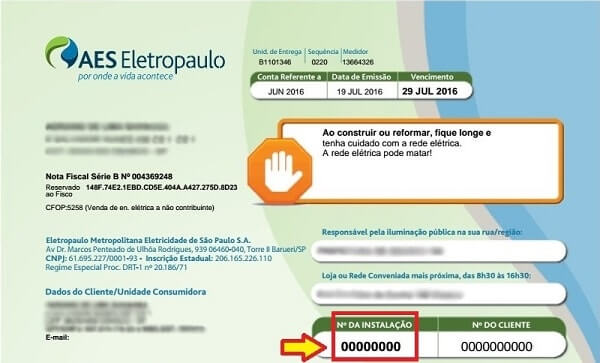 Conta de luz tipo 1 – AES Eletropaulo