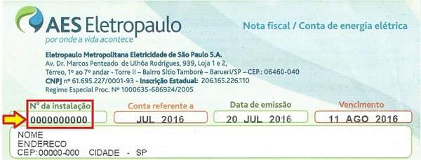 Conta de luz tipo 2 – AES Eletropaulo