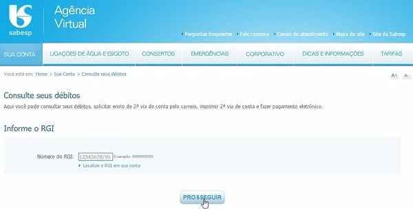 Agência virtual Sabesp – Consulta de débitos